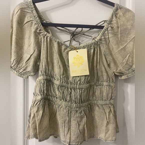 SOLD! Rebellion Again Criss-Cross Lace Up Backless Ruffle Hem Peplum Crop Top M - Picture 4 of 16